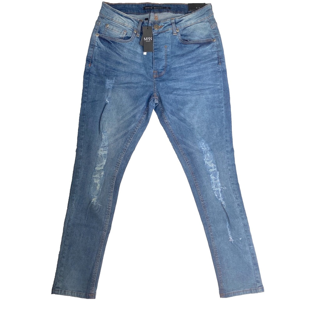Boohoo Man Mens Brave Soul Jeans 30R Button Fly Distressed Skinny Fit 30x29 NWT